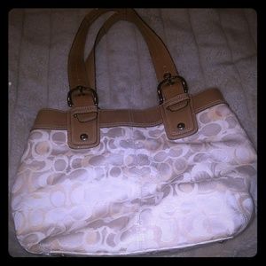 COACH Signature Fabric & Khaki Leather Trim